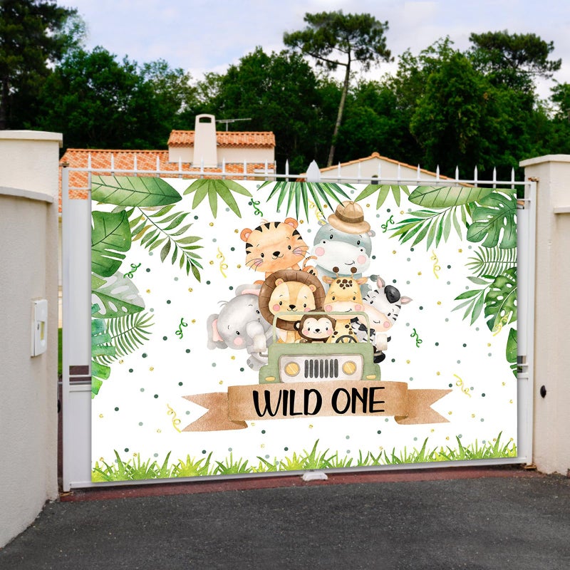 Avezano Wild One Birthday Backdrops Safari Theme First Birthday Party Background Decorations Tropical Jungle Animals 1st Birthday Party Banner Supplies(7x5ft) - Image 3